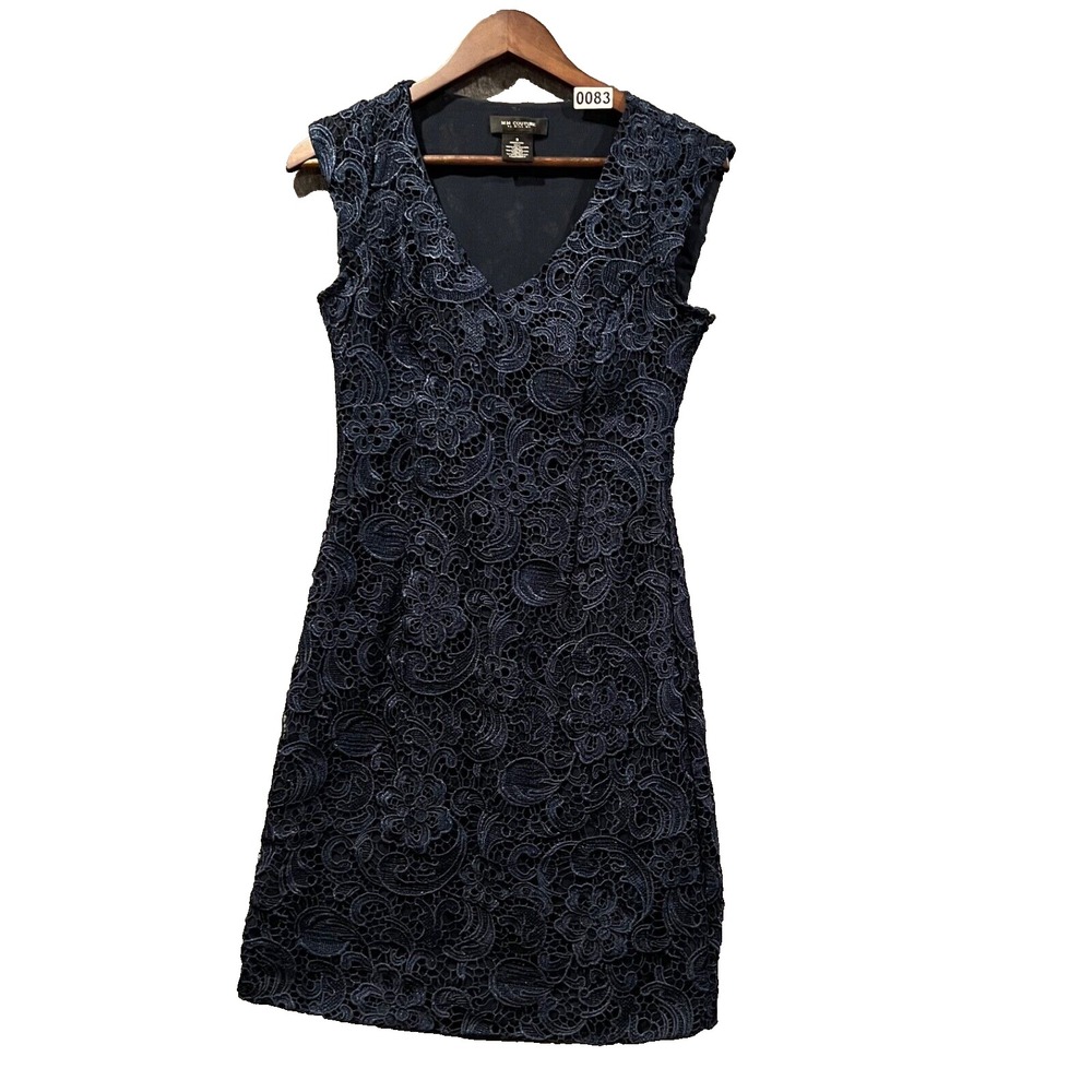 MM Couture Miss Me Dress Small Blue‎ Lace Sheath Cocktail Mini Party Retro Glam
